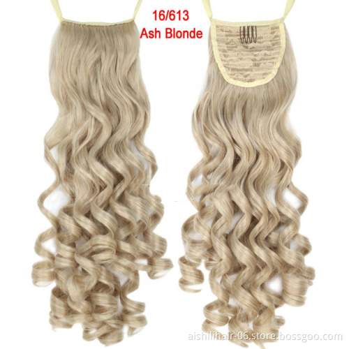 Wholesale Synthetic Long Curly Ribbon Drawstring Ponytails Hairpiece Clip-In Hair extensions 20 Colors